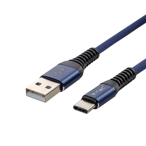 [8633] V-TAC Cavo da USB Tipo-C a USB-A 1m Ricarica Rapida 2.4A Gold Series Cavo Antigroviglio in Corda Colore Blu
