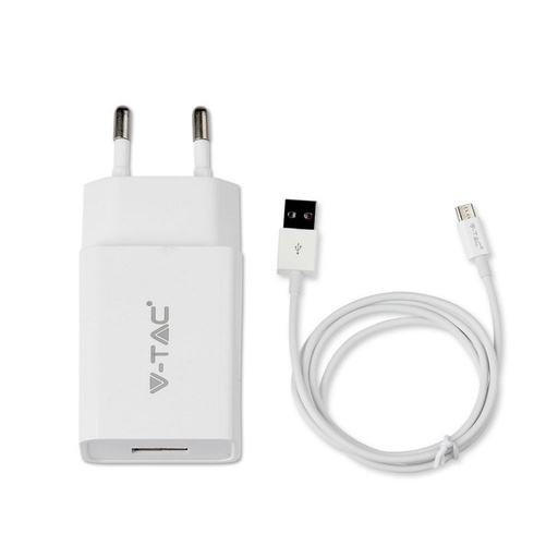 [8641] V-TAC Caricatore da Viaggio Ricarica Rapida 3.0A con Cavo da Micro-USB a USB-A Colore Bianco