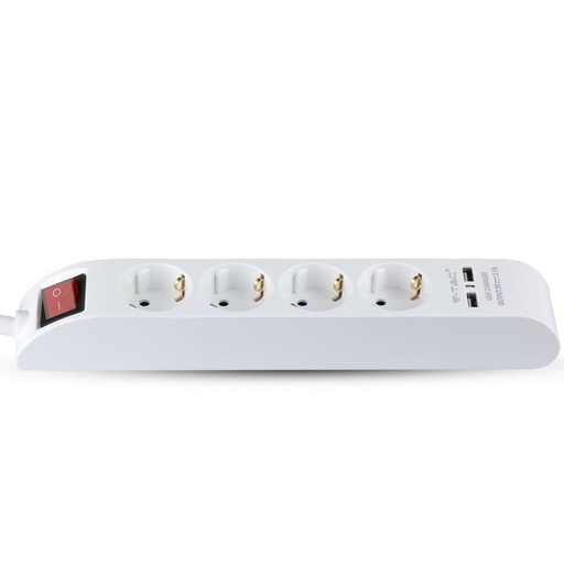 [8808] V-TAC Multipresa con Cavo 1,4m 4 Prese 16A con Interruttore Luminoso e 2 USB Colore Bianco