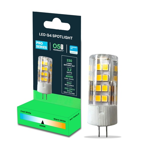 LED Spotlight SAMSUNG CHIP - G4 3.2W Plastic 3000K