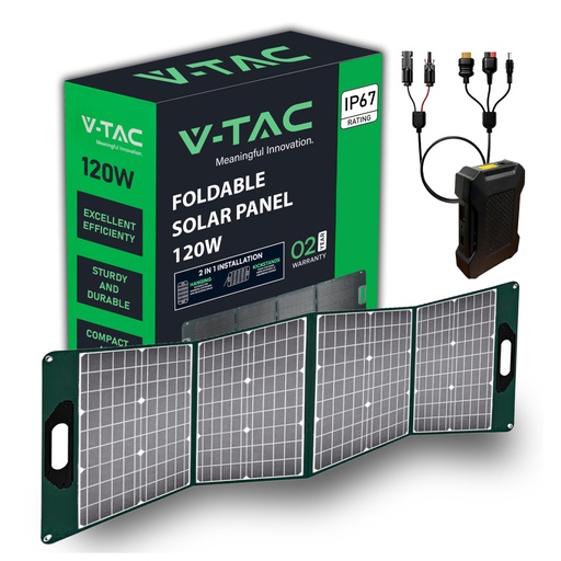 [11446] V-TAC Pannello Solare Fotovoltaico 120W Pieghevole per Power Station Portatili 1702*406*5mm