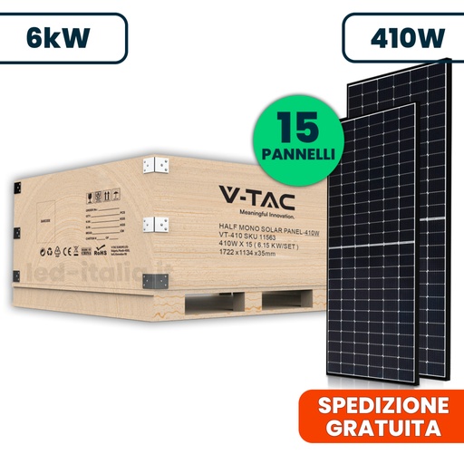V-TAC Pannello Solare Fotovoltaico Monocristallino Modulo 410W Sottile 1722*1134*30mm