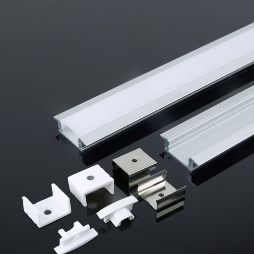 [3350] V-TAC Profilo in Alluminio Colore Silver per Strip LED a Incasso (Max l: 12,4mm) Copertura Satinata 2000 x 24,7 x 7mm