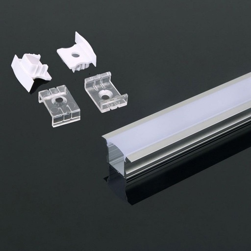 [3351] V-TAC Profilo in Alluminio Colore Silver per Strip LED a Incasso (Max l: 12mm) Copertura Satinata 2000 x 23 x 15,5mm