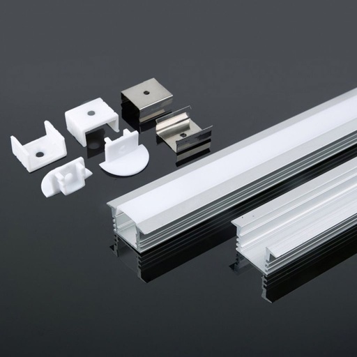 [3357] V-TAC Profilo in Alluminio Colore Silver per Strip LED a Incasso (Max l: 12,5mm) Copertura Satinata 2000 x 24,5 x 12,2mm