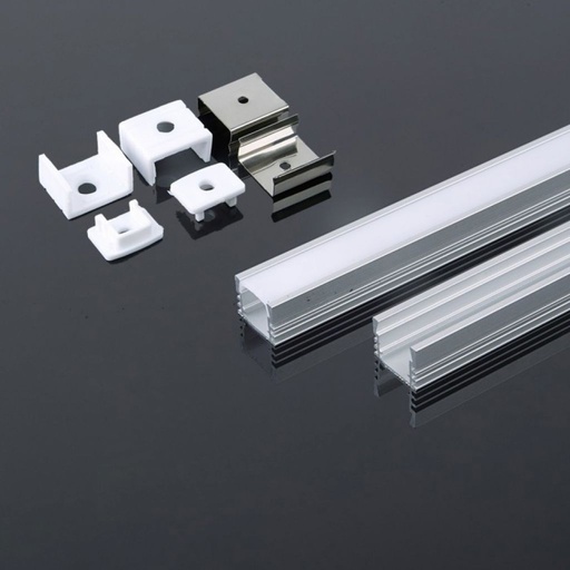 [3358] V-TAC Profilo in Alluminio Colore Silver per Strip LED (Max l: 12,4mm) Copertura Satinata 2000 x 17,4 x 12,1mm