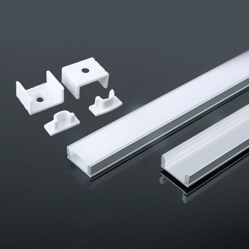 [3365] V-TAC Profilo in Alluminio Colore Bianco per Strip LED (Max l: 12,4mm) 2000 x 17,4 x 7mm