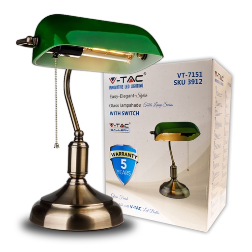 [3912] V-TAC Lampada LED da Tavolo Vintage in Metallo con Portalampada E27 Diffusore Inclinabile di 90° in Vetro Colore Verde