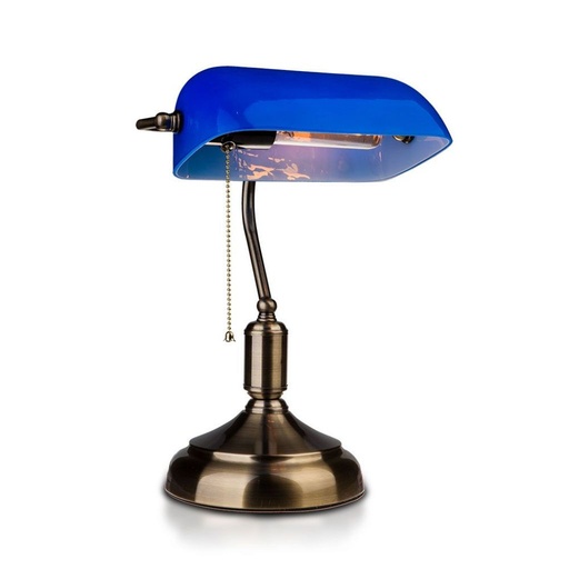 [3913] V-TAC Lampada LED da Tavolo Vintage in Metallo con Portalampada E27 Diffusore Inclinabile di 90° in Vetro Colore Blu