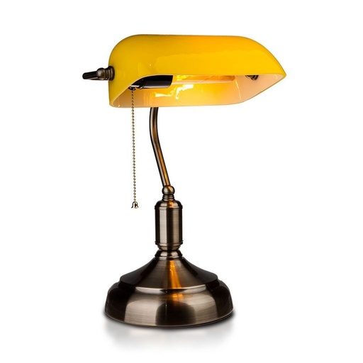 [3914] V-TAC Lampada LED da Tavolo Vintage in Metallo con Portalampada E27 Diffusore Inclinabile di 90° in Vetro Colore Giallo