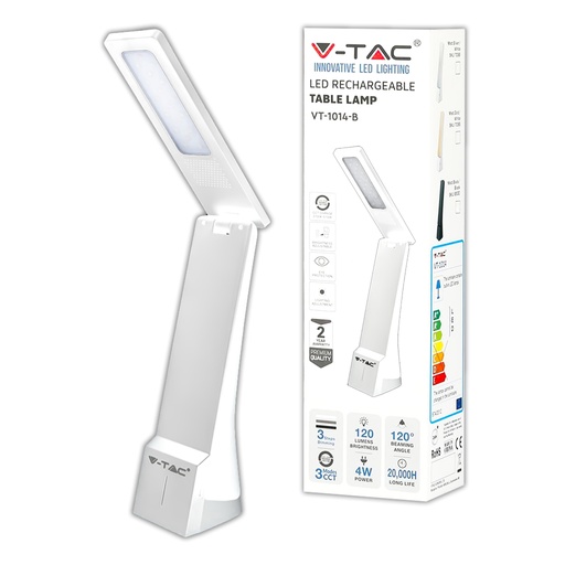 V-TAC Lampada LED da Tavolo 4W 3 in 1 Ricaricabile a Batteria Colore Bianco e Argento Touch Dimmerabile