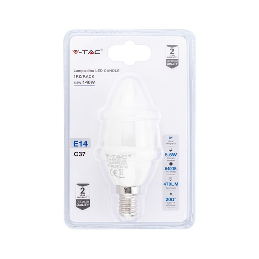 V-TAC Lampadina LED E14 5,5W a Candela 2700K (Blister 1 Pezzo)