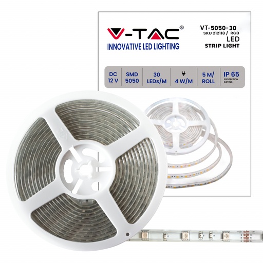 V-TAC Strip LED SMD5050 3,5W/m 5m 30 LED/m RGB 12V IP65 10mm